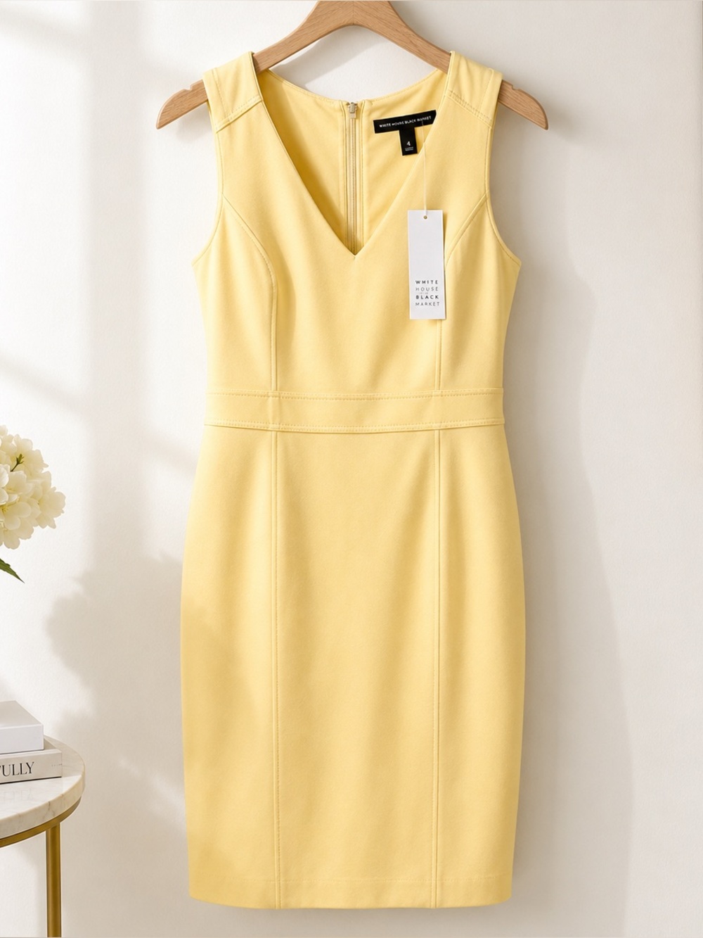NWT White House Black Market Canary Yellow Body Perfecting Sheath Dress 4